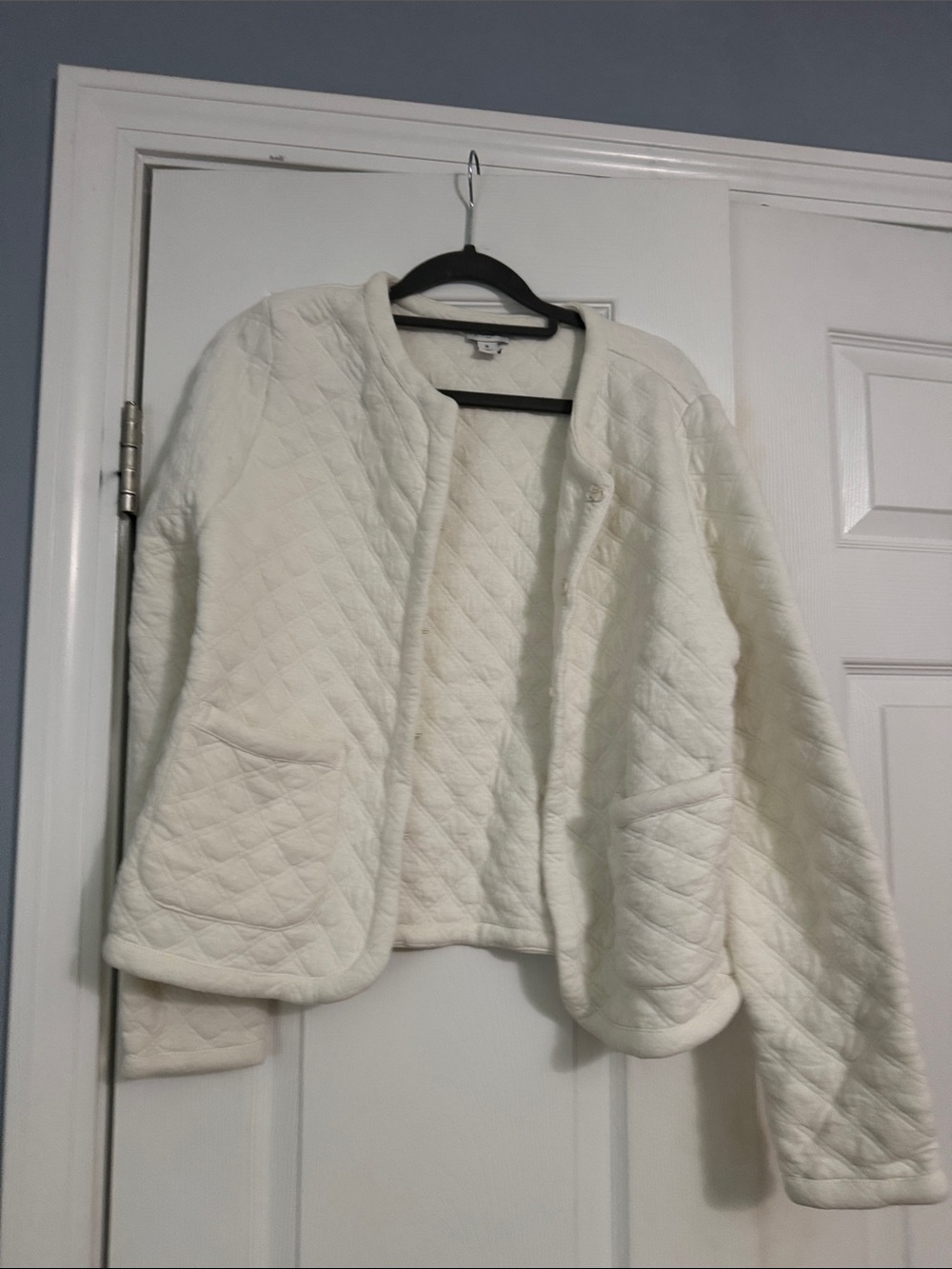 J. Crew Cream Quilted Open-Front Utility Jacket